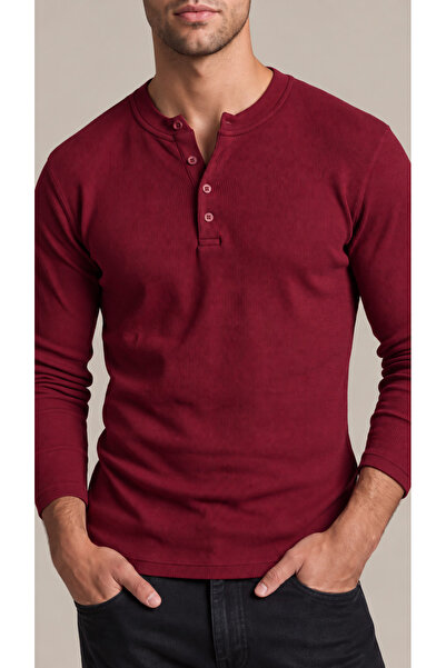 viyamen Men's Long Sleeve Ribbed Buttoned Collar Slim Fit T-Shirt