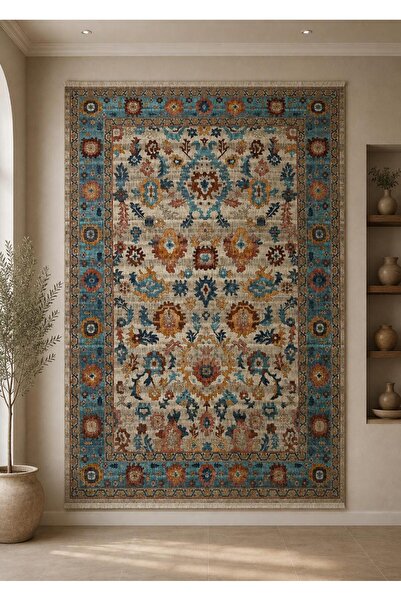 Atlantic Rimass Beige Carpet Blue Frame