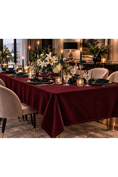 Finezza Peri Lüx Kadife Kumaş Bordo Masa Örtüsü 140x210 Cm