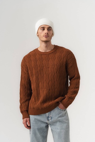 go gang own Vector Thessaloniki Knitted Geometric Patterned Crew Neck Knitwea...