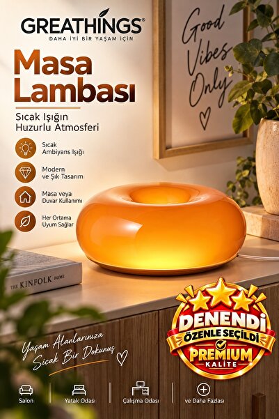 Greathings Turuncu 30 cm Cam LED Masa ve Duvar Lambası 1,5 W Dekoratif Ambiya...