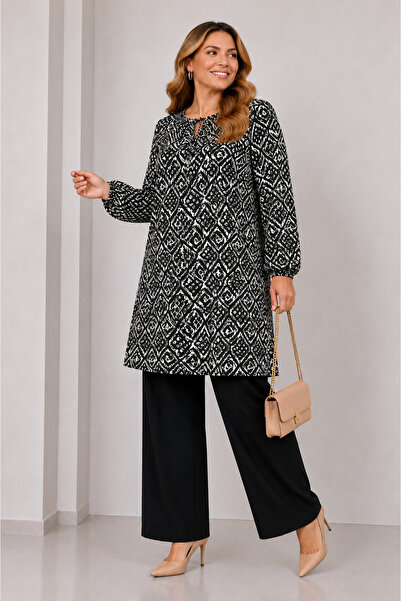 Butik Ayseba Women's Patterned Plus Size Viscose Cotton Tunic with Elastic Sl...