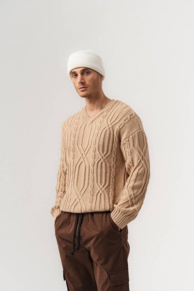 go gang own Braid V-Neck Embossed Knit Thessaloniki Knitwear Men's Sweater