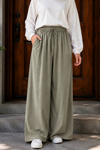 İmajButik Light Khaki Elastic Waist Drawstring Pocket Trousers