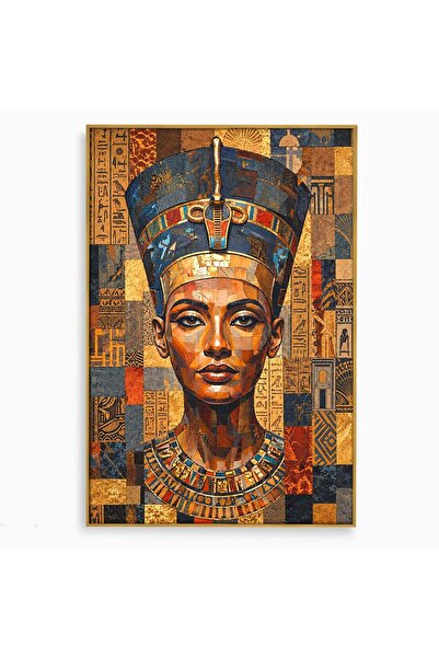 Luxcanva Tablou Canvas Regina Nefertiti 100x150 cm cu Rama Auriu Egipt Portre...