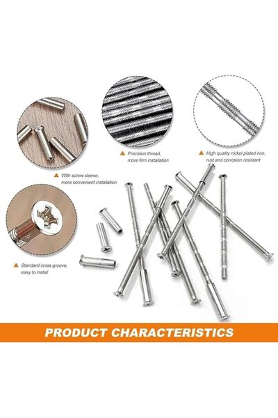 Generic 68 Pieces Door Handle Fixing Screws Set,M3/M4/M5 Nickel Plated, 60mm Length, Adjustable Bolt Length