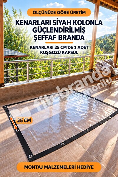 Morilu ŞEFFAF Balkon Kapama BRANDA PERDESİ, MONTAJ Malzemeli KUŞGÖZLÜ ŞERİTLİ...