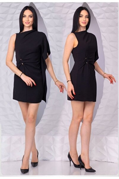 AYHAN Buckle Detailed Mini Dress with One Side Valon Detail