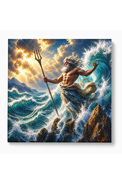 Luxcanva Tablou Canvas Poseidon Stapanul Marii 50x50 cm pe Sasiu Lemn Zeitate...