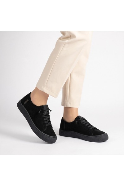 Adım Dünyası Women's Genuine Leather Sports Shoes Black Sneaker Thick Sole Casual Comfortable Shoes Small Sole
