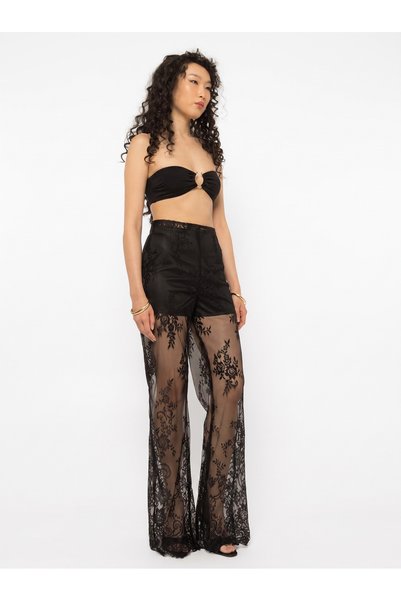 GIRL CODE Black wide palazzo pants with laces on the leg