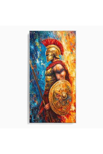 Luxcanva Tablou Canvas Razboinicul Spartan 50x100 cm cu Rama Argintiu Razboin...