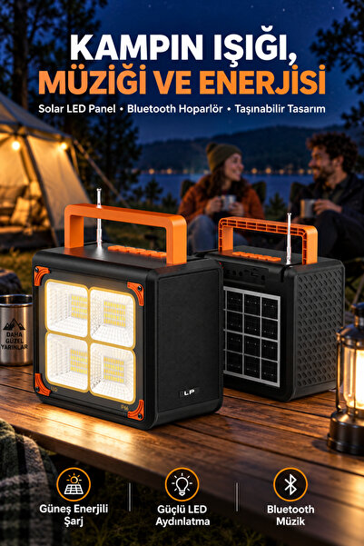 Zineets Taşınabilir Solar Blutooth Hoparlör Ve USB Şarjlı Led Panel Işık Outd...