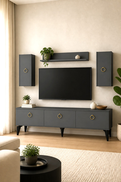 cnyr TVRB8001A JULZH TV SEHPASI, TV ÜNİTESİ TAKIMI ANTRASİT 180 CM