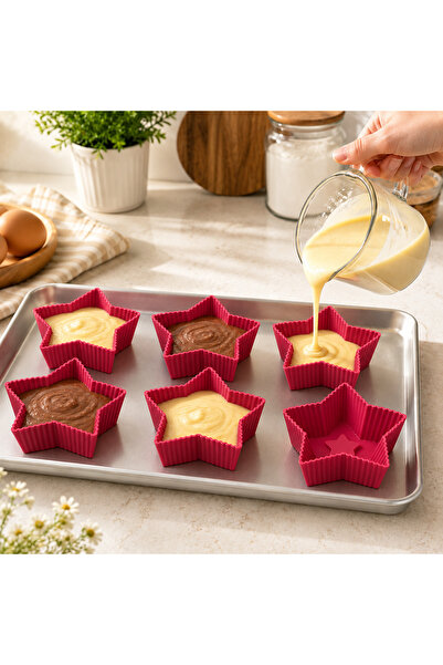 kitchen soft 2 Adet 6'lı Yıldız Model Silikon Kek Kalıbı 7 x 3 cm Mini Pasta ...