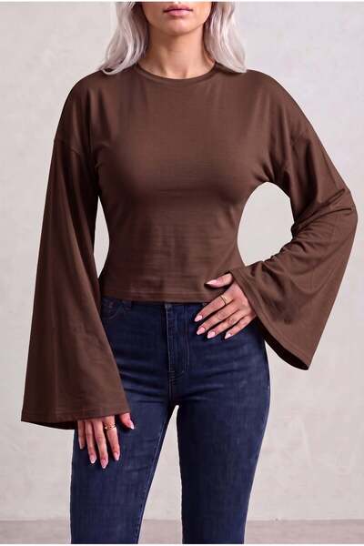 Teenage Millionaire Women's Brown Crew Neck Waist-Fitted Spanish Long Sleeve ...