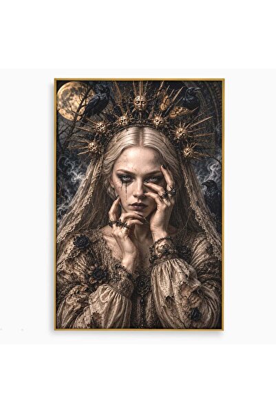 Luxcanva Tablou Canvas Regina Corbilor 40x60 cm cu Rama Auriu Mister Portret ...