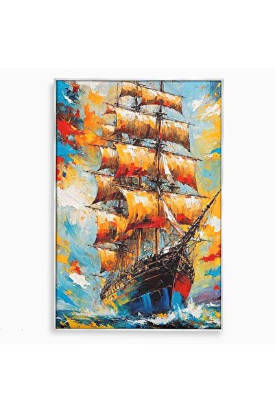 Luxcanva Tablou Canvas Corabie In Vant 70x100 cm cu Rama Argintiu Velier Mare...