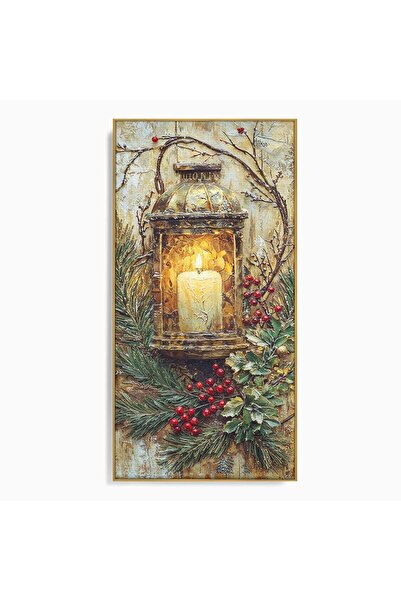 Luxcanva Tablou Canvas Felinarul De Craciun 70x140 cm cu Rama Auriu Lampa Lum...