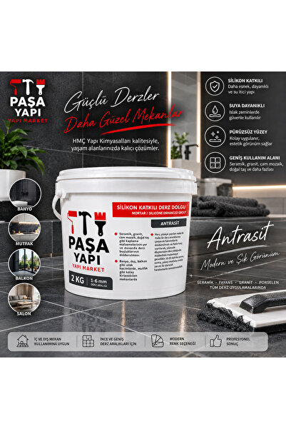 HMÇ Yapı Kimyasalları Silikonlu Derz Dolgu 2 KG Antrasit Gri 1-6 mm Fayans Seramik Derz Dolgusu