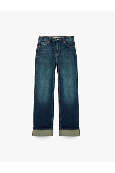 Koton Pamuklu Normal Bel Cepli Uzun Düz Katlı Paça Denim Pantolon - Straight ...