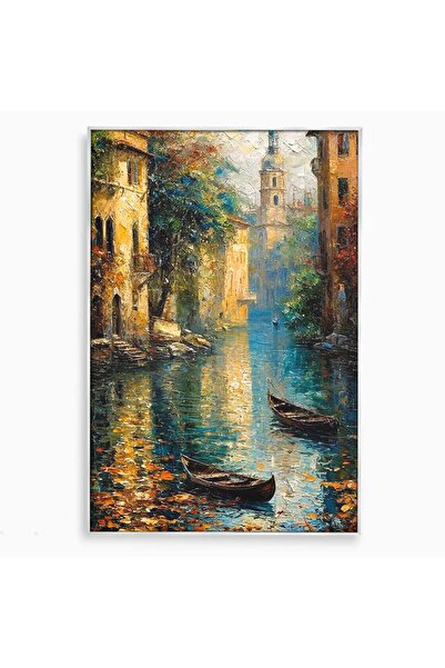 Luxcanva Tablou Canvas Canalul Linistit 40x60 cm cu Rama Argintiu Peisaj Apa ...