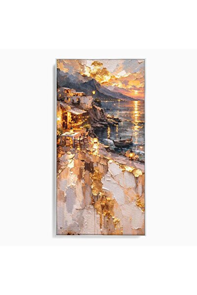 Luxcanva Tablou Canvas Apus Mediteranean 70x140 cm cu Rama Argintiu Seara Mar...