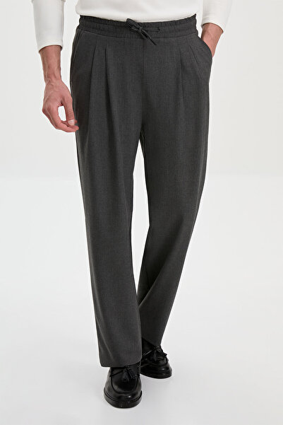 Mcr Straight Oversize Drawstring Pleated Wide Leg Men's Trousers Anthracite -...