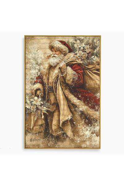 Luxcanva Tablou Canvas Mos Craciun Cu Sacul De Cadouri 100x150 cm cu Rama Aur...