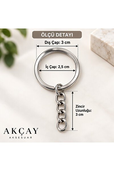 Akçay Aksesuar 100 Adet Zincirli Anahtarlık Halkası Ezme Model Nikel