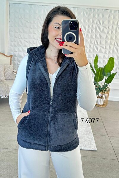 İnce Topuk Hooded Plush Vest 7K077