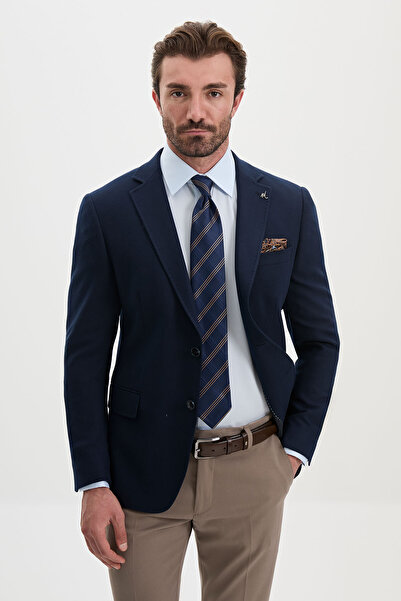 Mcr Straight Slim Fit Wool Blend Men's Jacket Navy Blue - 41509.26K