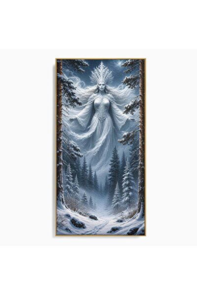 Luxcanva Tablou Canvas Regina Zapezii 70x140 cm cu Rama Auriu Iarna Padure Fa...