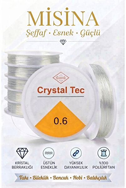 0.6 mm Esnek Kristal Misina - Takı, Bileklik ve Boncuk İpi (Şeffaf / 100% Poliüretan)