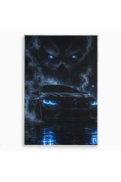 Luxcanva Tablou Canvas Masina In Noapte 80x120 cm cu Rama Argintiu Vehicul In...