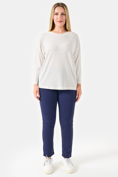 TOLGA SARAÇOĞLU 11084Ts Ecru Stone Printed Comfortable Cut Knitted Blouse