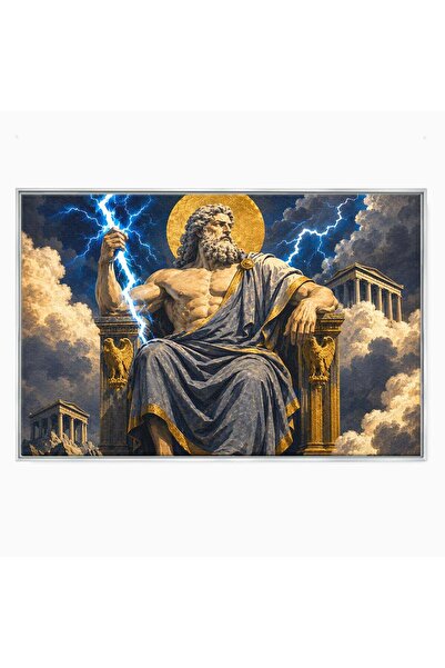 Luxcanva Tablou Canvas Zeus Stapanul Fulgerelor 120x80 cm cu Rama Argintiu Ze...