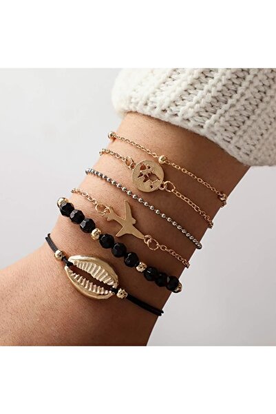 Lunarie Gold Star Shell Bead Set Bracelet - Multiple Bracelet Set with Airpla...