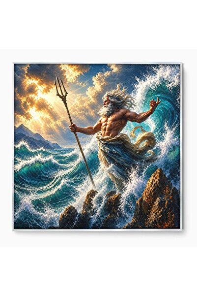 Luxcanva Tablou Canvas Poseidon Stapanul Marii 140x140 cm cu Rama Argintiu Ze...