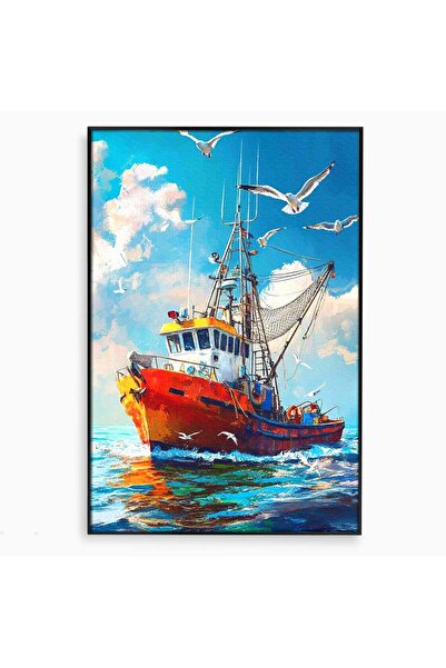 Luxcanva Tablou Canvas Vaporul Pescarilor 80x120 cm cu Rama Negru Pescador Pe...