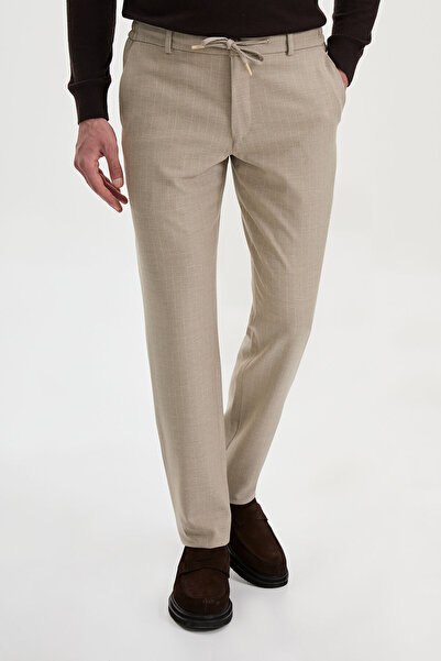 Mcr Striped Slim Fit Jogger Wool Blend Men's Trousers Beige - 38394.26K