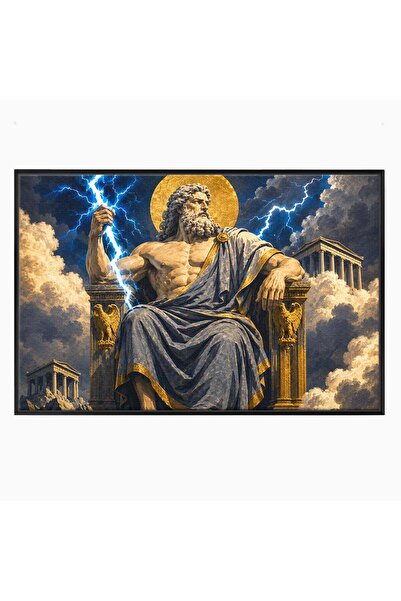 Luxcanva Tablou Canvas Zeus Stapanul Fulgerelor 150x100 cm cu Rama Negru Zeus...