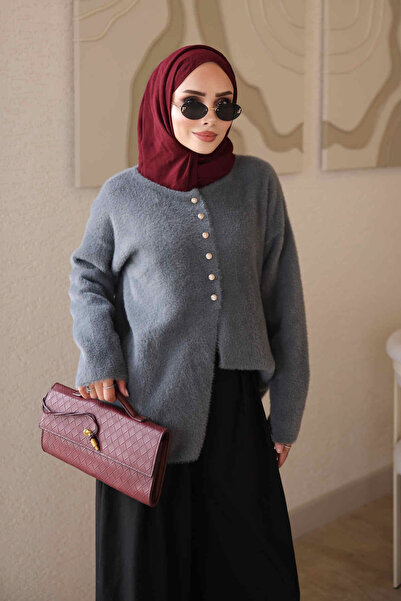 İmajButik Smoked Buttoned Angora Soft Knitwear Cardigan