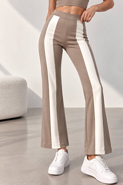 bb butik basic Women's Modal Fabric Contrast Stripe Detailed Straight-Leg Tro...