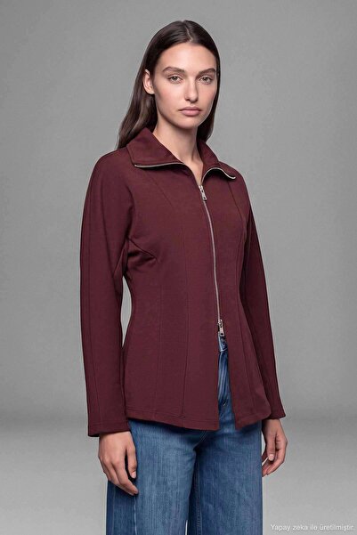 Hooopstore Dik Yaka Fermuarlı Bordo Ceket