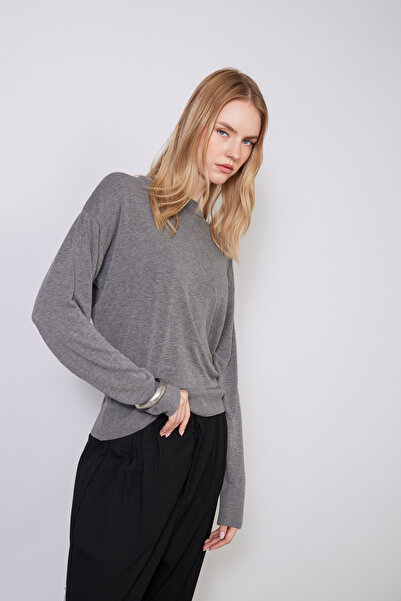Nisan Crew Neck Basic Knitwear Blouse Gray