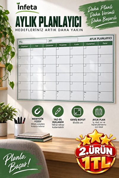 İnfeta 85x56 cm Magnetni lepljivi mesečni planer rasporeda zidni kalendar