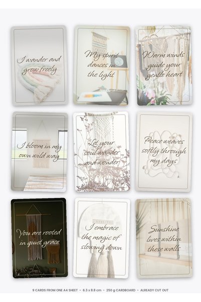 OEM Carduri Afirmatii Stil Boho, Set 9 Bucati, Carton 250g, 6.3x8.8 cm