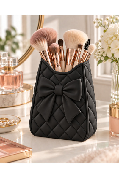 Belupa Decorative Makeup Brush Holder Organizer Pen Holder with Bow Detail 14 cm