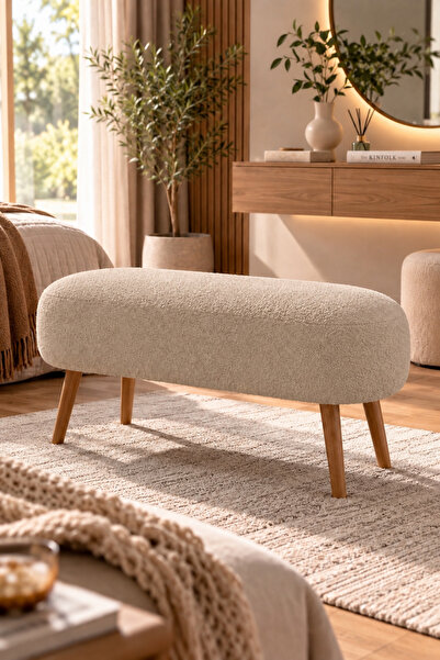 ygdecor Lona Bukle Kumaş Modern Bench Puf Çok Amaçlı Yatak Ucu ve Antre Bankı